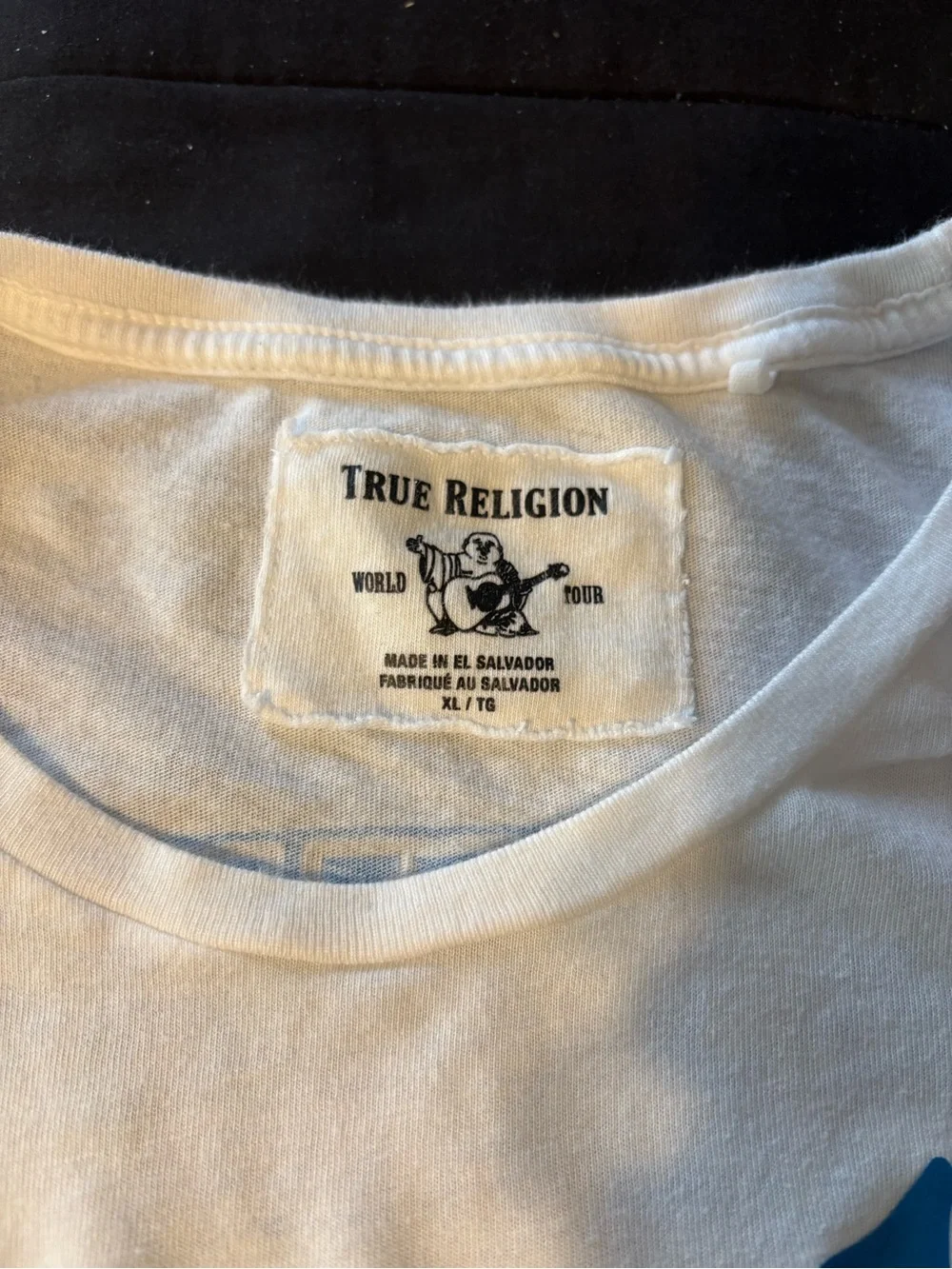 True Religion White Tee with Navy Graphic Logo